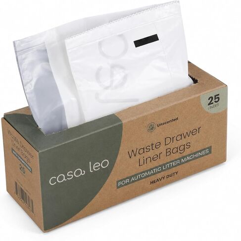 أكياس بطانة درج الفضلات من Leo's Loo Too من Casa Leo I لصناديق الفضلات الأوتوماتيكية، سميكة 2 مل مع رباط، غير معطرة، 25 قطعة in Kuwait
