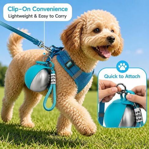 2 in 1 Portable Dog Water Bottle, 285ml Foldable Dog Travel Water Bottle with Silicone Bowl, Leak Proof Pet Water Bottle for Travel, Walks, Hikes, Park Visits, Tainless Steel (Blue) in Saudi Arabia
