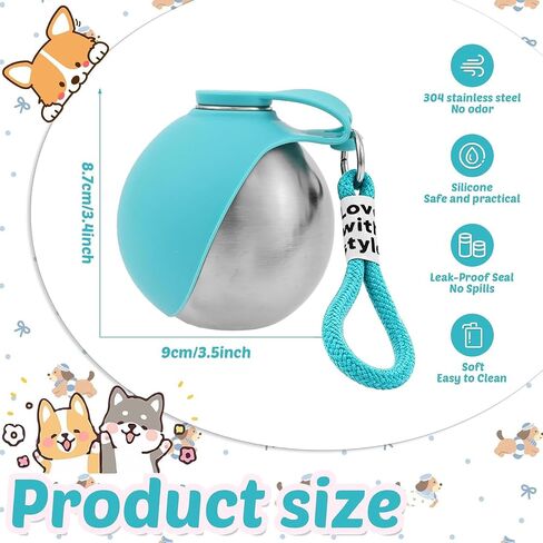 2 in 1 Portable Dog Water Bottle, 285ml Foldable Dog Travel Water Bottle with Silicone Bowl, Leak Proof Pet Water Bottle for Travel, Walks, Hikes, Park Visits, Tainless Steel (Blue) in Saudi Arabia