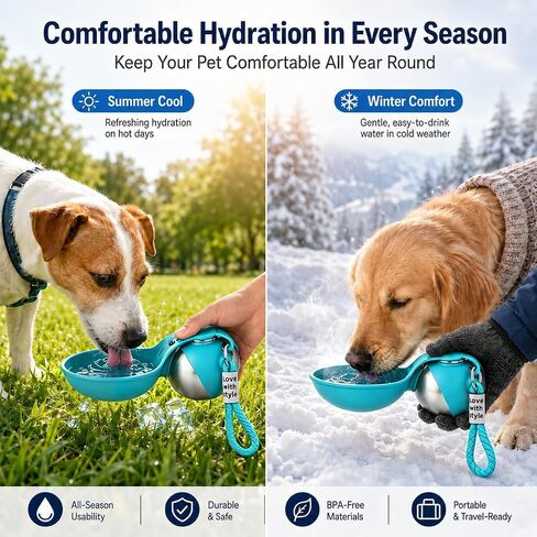 2 in 1 Portable Dog Water Bottle, 285ml Foldable Dog Travel Water Bottle with Silicone Bowl, Leak Proof Pet Water Bottle for Travel, Walks, Hikes, Park Visits, Tainless Steel (Blue) in Saudi Arabia
