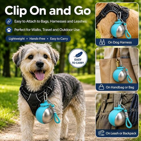 2 in 1 Portable Dog Water Bottle, 285ml Foldable Dog Travel Water Bottle with Silicone Bowl, Leak Proof Pet Water Bottle for Travel, Walks, Hikes, Park Visits, Tainless Steel (Blue) in Saudi Arabia