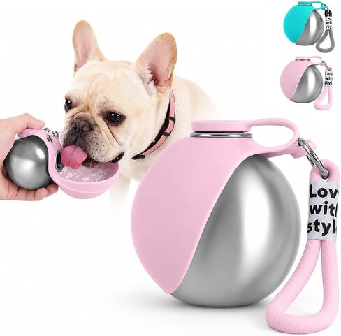 Portable Pet Dog Water Bottle with Silicone Collapsible Bowl, 10 oz Pink in Kuwait