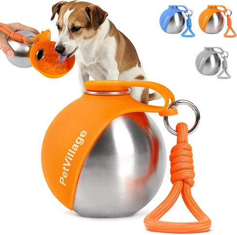 2-in-1 Dog Water Bottle with Foldable Bowl, Portable Leak-Proof Pet Travel Water Dispenser, Stainless Steel Dog Hydration Bottle for Walking, Hiking, Small Dogs Puppies, PawSip Orange 10oz in Saudi Arabia