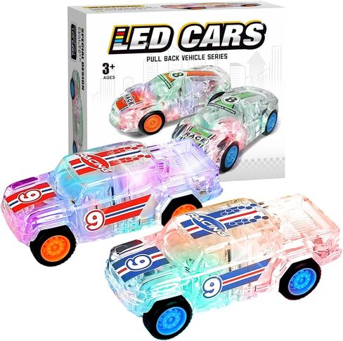 ZOHANINDL LED Light Up Pull Back Car Toys,Race Cars Toy (2 Pack),Car Body Glows-Batteries Included,Suitable for Toddlers 3 4 5 6 7 8 Year Old Kids for Boys and Girls Birthday Party Gift in Saudi Arabia