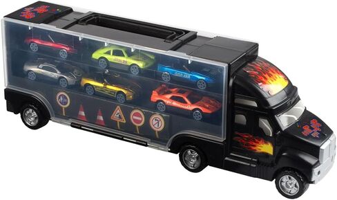 Big Mo's Toys Transport Car Carrier Truck - with 6 Stylish Metal Racing Cars - with Carrying Case in Kuwait