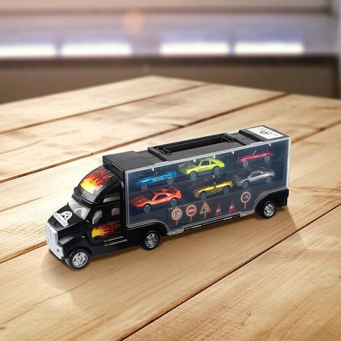 Big Mo's Toys Transport Car Carrier Truck - with 6 Stylish Metal Racing Cars - with Carrying Case in Kuwait