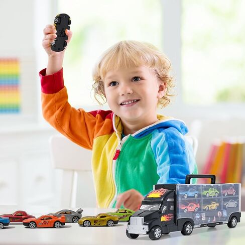 Big Mo's Toys Transport Car Carrier Truck - with 6 Stylish Metal Racing Cars - with Carrying Case in Kuwait