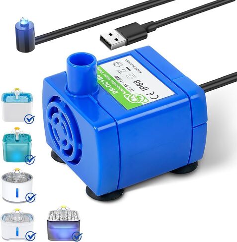 IP68 DR-DC160 submersible water pump Cat Water Fountain Pump for Tritone Ceramic, Stainless Steel, Round Flower Cap Cat Fountains, Automatic Pet Water Dispenser Replacement Pump (With LED) in Kuwait