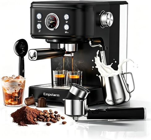 Empstorm 12 Cup Programmable Drip Coffee Maker - 1000W Fast Brew Coffee Machine with Glass Carafe, Auto Shut Off & 4-Hour Keep Warm, Anti-Drip System, Strong Brew, Black with Stainless Steel Accents in Kuwait