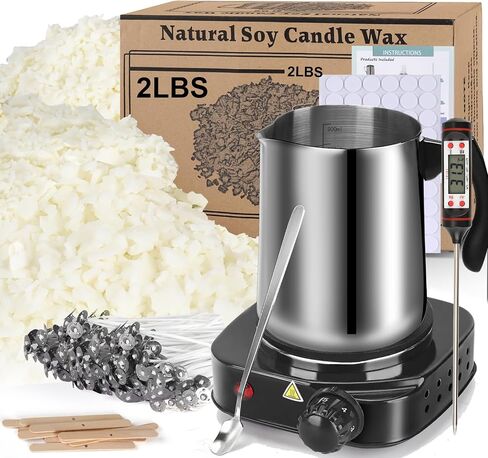 Soy Wax Candle Making Kit Supplies With Wax Melter, Natural Candle Wax For Candle Making, DIY Art&Crafts Kit for Adults,Beginner, Including 2lbs Soy Wax Flakes, Electric Stove,CandleWick,Melting Pot in Kuwait