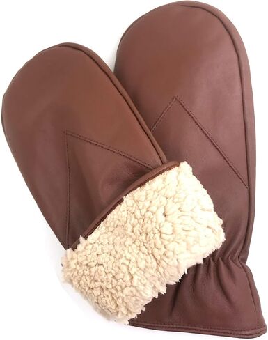 ZLUXURQ Mens Lambskin Leather Mittens Gloves Thick Fleece Lined in Kuwait