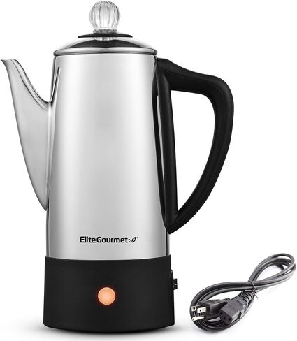 غلاية قهوة كهربائية من Elite Gourmet EC140 سعة 6 أكواب مع مقبض دافئ وشفاف لتقدم المشروب ومقبض يعمل باللمس بدون سلك، من الفولاذ المقاوم للصدأ in Kuwait