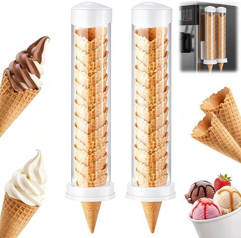 Tioncy 2 Pcs Ice Cream Cone Dispenser Waffle Cones Holder for Ice Cream 16'' L x 3'' Dia with 2 Gaskets for Ice Cream Wall Mount in Kuwait