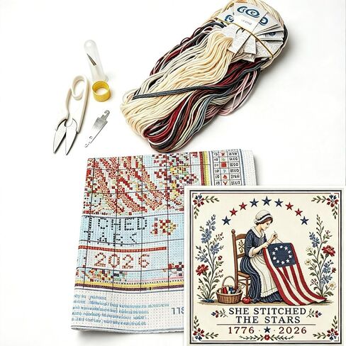 Odetina She Stitched The Stars Cross Stitch Kit 1776-2026 Patriotic Craft in Saudi Arabia