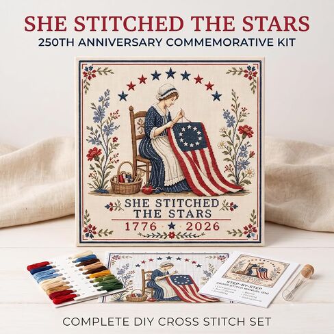 Odetina She Stitched The Stars Cross Stitch Kit 1776-2026 Patriotic Craft in Saudi Arabia