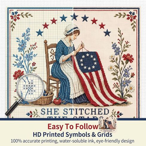 Odetina She Stitched The Stars Cross Stitch Kit 1776-2026 Patriotic Craft in Saudi Arabia