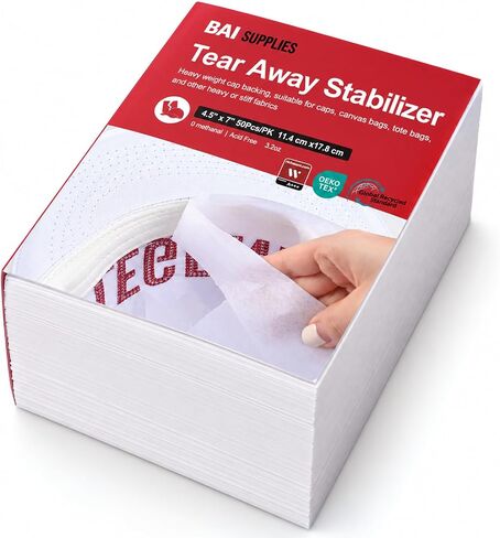 BAI Tear Away Cap Backing 3.2oz for Hat Embroidery, 4.5"x7" 250 Sheets in Kuwait