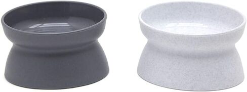 Kitty City Elevated Cat Bowls (Set of 2), Whisker-Friendly Raised Cat Food & Water Dishes, Modern Pedestal Design, Dishwasher Safe, 6.5 oz Each – White & Gray in Kuwait