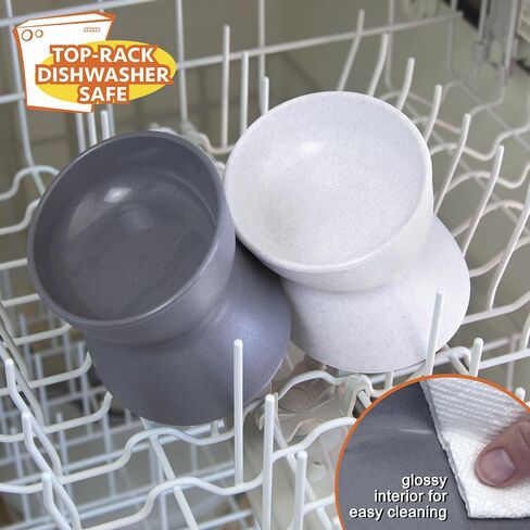 Kitty City Elevated Cat Bowls (Set of 2), Whisker-Friendly Raised Cat Food & Water Dishes, Modern Pedestal Design, Dishwasher Safe, 6.5 oz Each – White & Gray in Kuwait