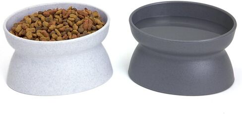 Kitty City Elevated Cat Bowls (Set of 2), Whisker-Friendly Raised Cat Food & Water Dishes, Modern Pedestal Design, Dishwasher Safe, 6.5 oz Each – White & Gray in Kuwait