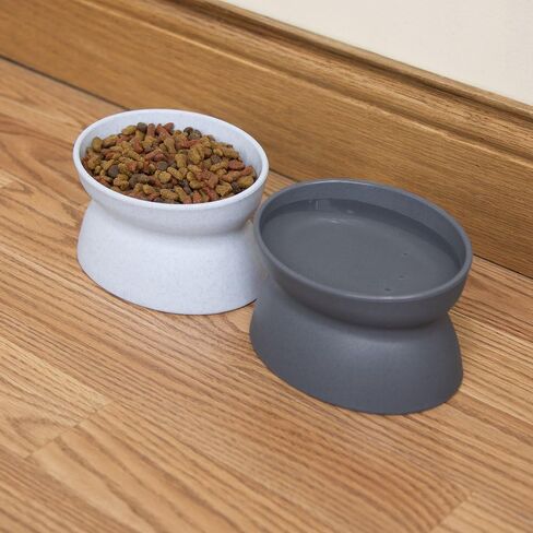 Kitty City Elevated Cat Bowls (Set of 2), Whisker-Friendly Raised Cat Food & Water Dishes, Modern Pedestal Design, Dishwasher Safe, 6.5 oz Each – White & Gray in Kuwait