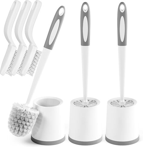 Toilet Brush, 3 Pack Toilet Brushes for Bathroom with Holder, Bathroom Accessories Toilet Bowl Brush with 3 Clean Brush, Toilet Scrub Brush, Toilet Brush Set for Deep Cleaning, White in Kuwait