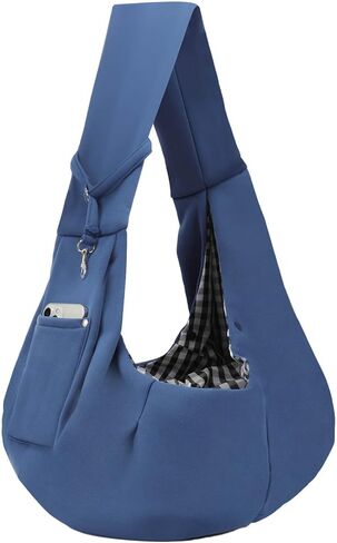Dog Carrier Sling - Reversible Puppy Carrier Purse with Storage Pocket, Hand-Free Dog Sling Carrier for Carry Small Dogs and Cats, Travel Safety Harness, Dog and Cat Harness (Blue) in Kuwait