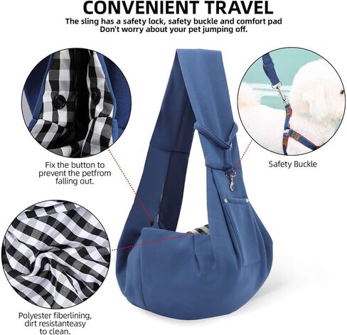 Dog Carrier Sling - Reversible Puppy Carrier Purse with Storage Pocket, Hand-Free Dog Sling Carrier for Carry Small Dogs and Cats, Travel Safety Harness, Dog and Cat Harness (Blue) in Kuwait