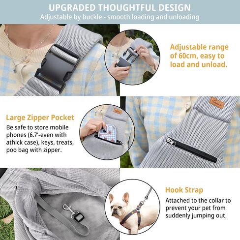 CUBY Dog and Cat Sling Carrier - Hands Free Breathable Mesh Small Dog Sling Carrier-Soft Pouch and Tote Design-Suitable for Puppy, Small Dog Cat Pets Carriers Sling Outdoor(Grey-Mesh,Adjust Strap 2.0) in Saudi Arabia
