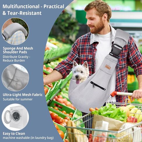CUBY Dog and Cat Sling Carrier - Hands Free Breathable Mesh Small Dog Sling Carrier-Soft Pouch and Tote Design-Suitable for Puppy, Small Dog Cat Pets Carriers Sling Outdoor(Grey-Mesh,Adjust Strap 2.0) in Saudi Arabia