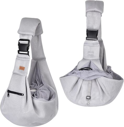 CUBY Dog and Cat Sling Carrier - Hands Free Breathable Mesh Small Dog Sling Carrier-Soft Pouch and Tote Design-Suitable for Puppy, Small Dog Cat Pets Carriers Sling Outdoor(Grey-Mesh,Adjust Strap 2.0) in Saudi Arabia