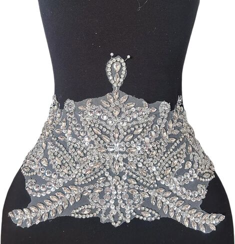Beaded Lace Sewing Patches Appliques with Stones and Crystals Rhinestones sew on,DIY Crafts for Wedding Costumes Evening Dress Decorations Ornament Waist Part (Royal Blue) in Saudi Arabia