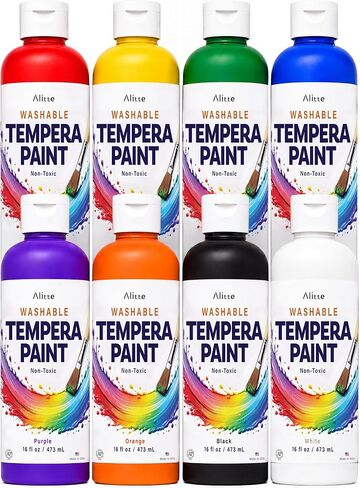 Washable Tempera Paint for Kids, 8 Pack | Non-Toxic Bulk Paint Set for Classroom & School | Large 16 oz Bottles | Crafts, Posters & Art Projects | 8 Vibrant Colors | Made in USA in Kuwait