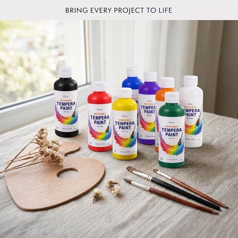 Washable Tempera Paint for Kids, 8 Pack | Non-Toxic Bulk Paint Set for Classroom & School | Large 16 oz Bottles | Crafts, Posters & Art Projects | 8 Vibrant Colors | Made in USA in Kuwait