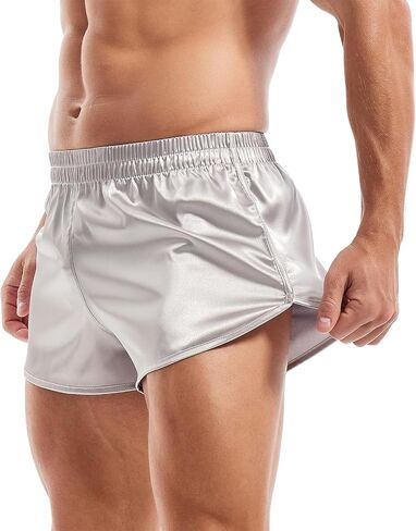 AMY COULEE Mens Satin Shorts Silk Boxers Sexy Split Side Lounge Shorts 3 Inch Pajama Bottoms in Kuwait