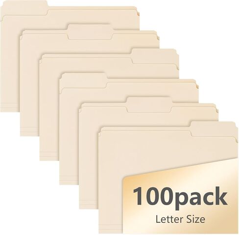 100 Pack Manila File Folders, 1/3-Cut Tab, Assorted Positions, Letter Size, 8.5x11 inches, Easy Labeling & Organization, Office Supply, School, Home,Business, Class,Document Filing in Kuwait