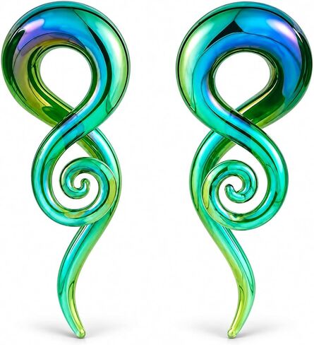 YOFANST 2pcs Glass Tapers Multi-Colors Twist Spiral Plugs Piercing Handmade Hanger Ear Gauges 4G-1/2 inch in Kuwait