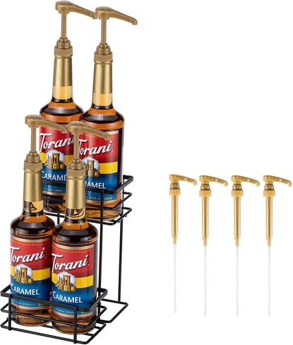 Coffee Syrup Organizer Rack, (4 Bottle Capacity),2 Tier Coffee Syrup holder for Coffee Bar Accessories,Kitchen,Storage for Syrup, Wine, Dressing（Black） in Kuwait