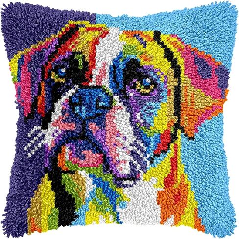 bositigo Dog Latch Hook Pillow Kit for Adults & Kids, DIY Pre-Printed Canvas Craft, 17x154 Inch Decorative Cover for Sofa Cushions, Bedroom Decor (Dog Pattern 138) in Saudi Arabia