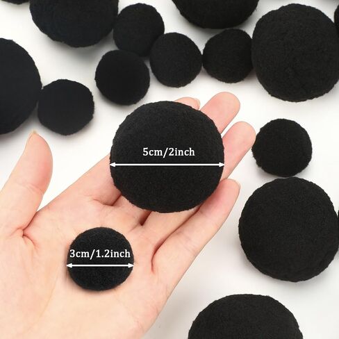 SEPGLITTER 30Pcs Large Black Pom Poms for DIY Crafts 2 Inch and 1.2 Inch in Saudi Arabia