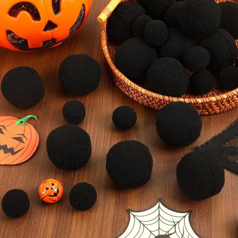 SEPGLITTER 30Pcs Large Black Pom Poms for DIY Crafts 2 Inch and 1.2 Inch in Saudi Arabia