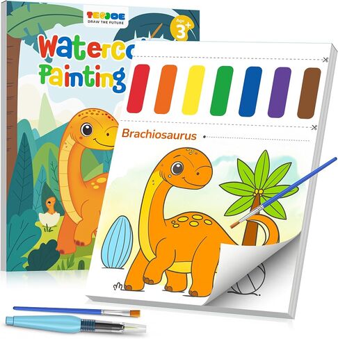 TECJOE Paint with Water Coloring Books for Toddlers, Dinosaur Series Watercolor Set with 3 Brushes, Mess Free Painting Activity for Kids Ages 4 5 6 7 8, Christmas Gifts Arts & Crafts Toy in Saudi Arabia