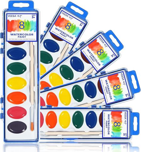 VEESA Washable Watercolorsfor Kids, 5 Pack, 8 Colors with Paint Brush in Saudi Arabia