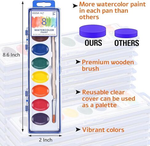 VEESA Washable Watercolorsfor Kids, 5 Pack, 8 Colors with Paint Brush in Saudi Arabia