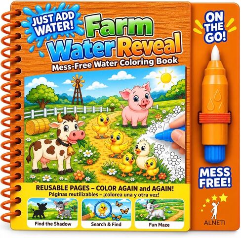 Reusable Water Painting Book for Toddlers 1-3 3-5, Water Coloring Book Farm Animals, Reveal Color Books for Mess Free Coloring, Travel Toys for Girls Boys, Fun Activities for Kids Ages 3+ in Saudi Arabia