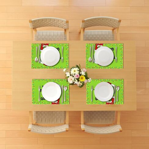 Linen Grinchmas Placemats Set of 4 Merry Christmas Table Mats Green Elf Winter Holiday Party Decorations for Home Kitchen Table Supply (Green, 12" x 18") in Kuwait