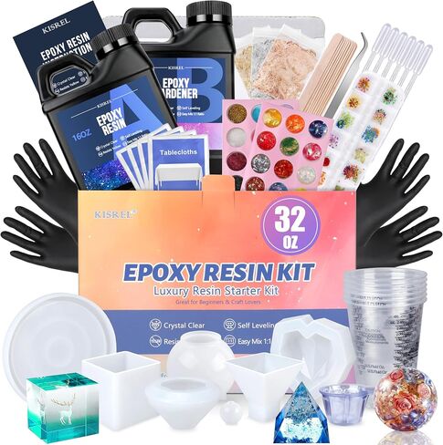 KISREL Epoxy Resin Kit 32OZ with Molds, Dried Flowers & Tools for Beginners in Kuwait