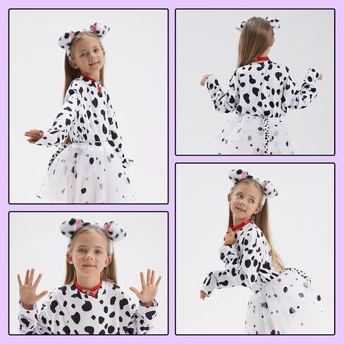 101 Dalmatian Costumes Kids, Girls Shirt Tutu Outfit Ears Headband Socks Accessories for 101st Day Of School in Kuwait