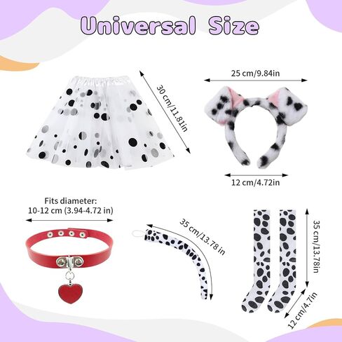 101 Dalmatian Costumes Kids, Girls Shirt Tutu Outfit Ears Headband Socks Accessories for 101st Day Of School in Kuwait