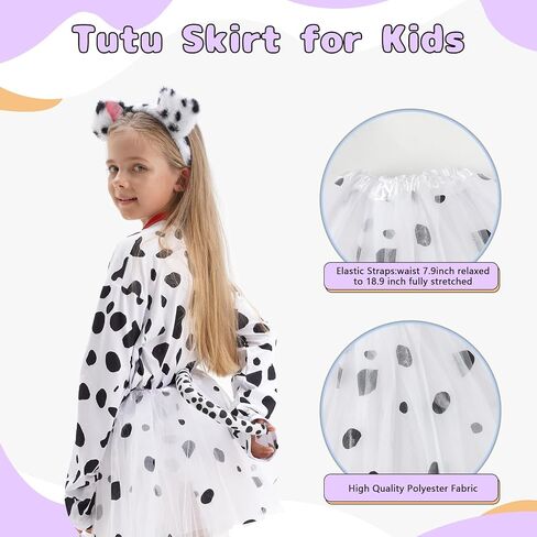 101 Dalmatian Costumes Kids, Girls Shirt Tutu Outfit Ears Headband Socks Accessories for 101st Day Of School in Kuwait
